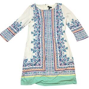 Chaps Blue Sheath Dress 3/4 Sleeve White Blue Size 12